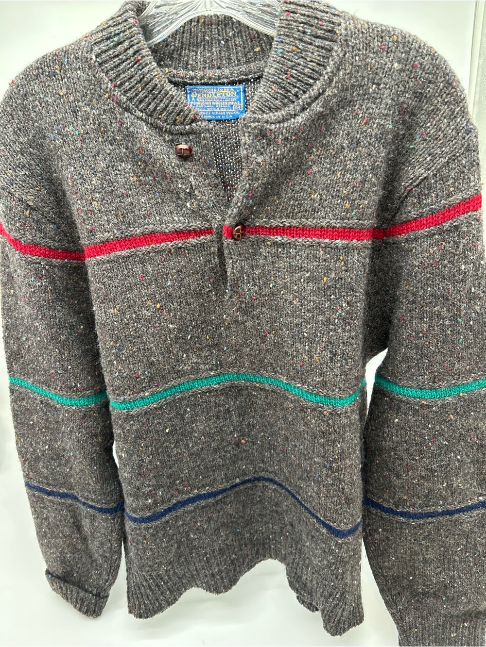 Pendleton Vintage 1970-1980 Virgin Wool Henley Pullover Sweater Medium